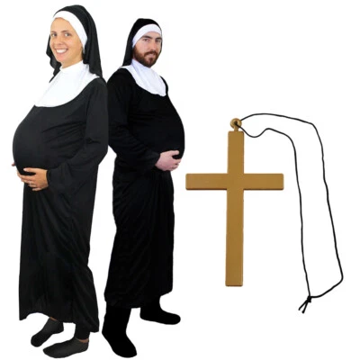 PREGNANT NUN COSTUME NOVELTY MENS WOMENS FANCY DRESS UNISEX RELIGIOUS OUTFIT - Image 1 of 4