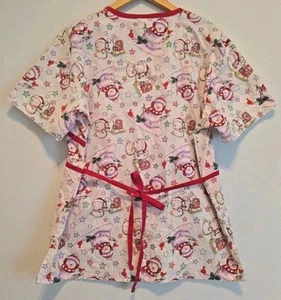 Pepermint Scrubs Top Christmas Snowman Penguin Stars Kitsch Nurse Red Size L - Picture 1 of 11
