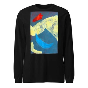 Relaxed Abstraction Graphic Tee, Unisex Long Sleeve Modern Art Fashion Tee - Picture 1 of 14