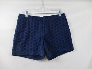 Faded Glory Womens Shorts 4 Pockets Blue Cotton Blend Floral Pattern Belt Loops