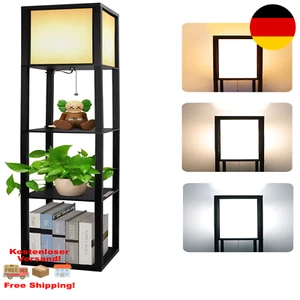 Holz Stehleuchte Regal mit Licht 3 Farben E27 Glühbirnen - Bild 1 von 12