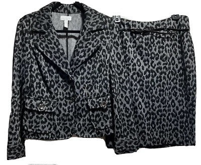Conjunto de traje falda estampado animal Charter Club talla 8 gris elástico guepardo abotonado Foto 1 de 4