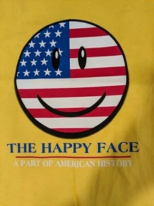 New Patriotic Bright Yellow Happy Smiley Face American History Large T-shirt - Picture 1 of 7