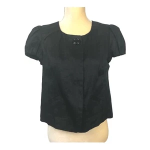 Ann Taylor Petites 100% Linen Womens Black Short Sleeve Jacket Fully Lined Sz M - Picture 1 of 6