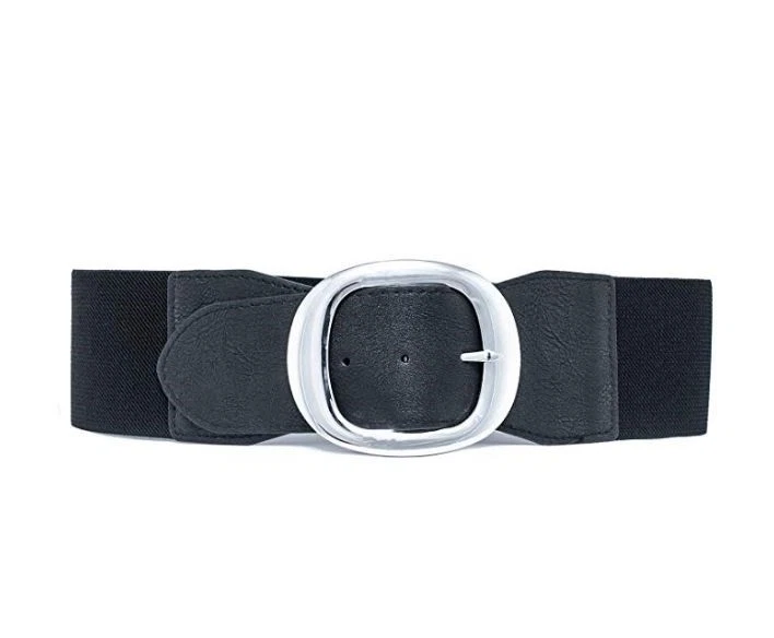 Cintura donna elastica elasticizzata alta fibbia grande argentata ecopelle moda - Immagine 1 di 1