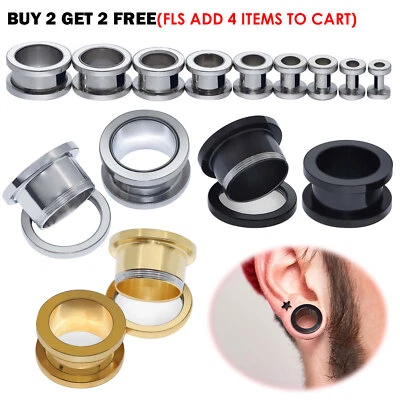 2PCS Stainless Steel Screw Tunnel Plugs Hollow Ear Gauges Earrings Expander - Image 1 of 4