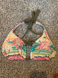 O'Neill MULTI Floral Bikini Swim Top Size Large Halter Style Padded with beads - Picture 1 of 4