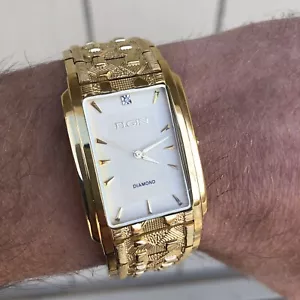 STUNNING Large Neo Art Deco Elgin Diamond Men’s Tank Watch - Picture 1 of 12
