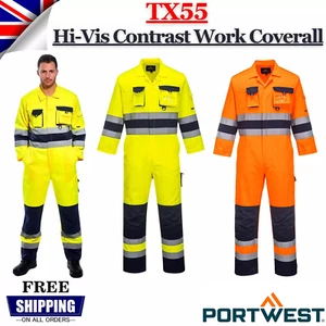 Mono de alta visibilidad Portwest general rodilleras bolsillos trajes de protección de seguridad TX55 - Imagen 1 de 13