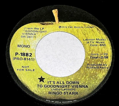 PRISTINE BEATLES RINGO STARR '74 MONO 'GOODNIGHT VIENNA' APPLE PRO-8141 PROMO 45 - Image 1 of 4