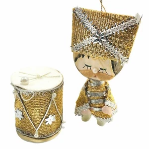 Adornos navideños vintage hechos a mano de Japón de fieltro hilado de algodón tambor niño - Imagen 1 de 7