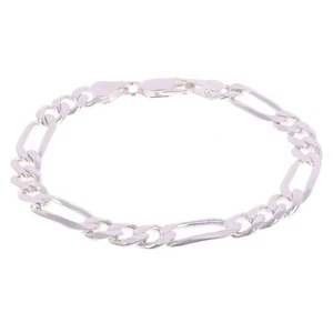 925 Sterling Silver Solid Figaro Link Bracelet 7mm 9.25" 14.3grams - Picture 1 of 3