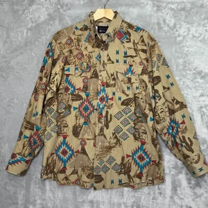Panhandle Slim Vintage Shirt Mens 16 35 Native Tribal Print Cotton Totem Pole - Picture 1 of 11