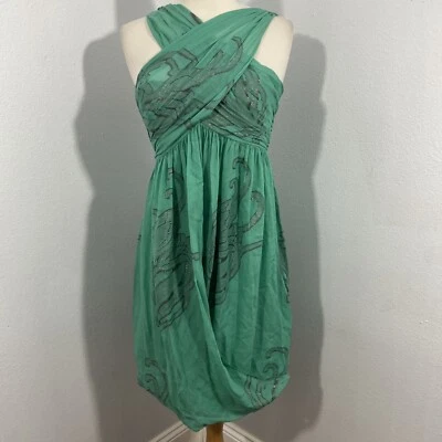 Nicole Miller Dress Womens 2 Silk Blend Floral Crisscross Formal Hoco Y2K - Image 1 of 4