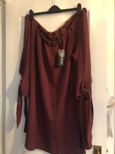 Boohoo Gr. 24 Bardot Burgunder Etuikleid/Top - Bild 1 von 4