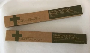 ERNEST SUPPLIES Lot 2 Charcoal Bristle Bamboo Toothbrush Medium NIB Eco-Friendly - Picture 1 of 3