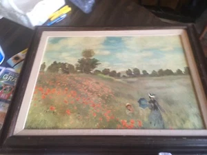 Claude Monet Poppies At Argenteuil Canvas Print Framed -REPRODUCTION -22 X17 - Picture 1 of 9