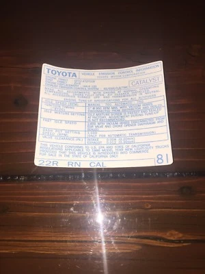 Toyota 1986 22r Carb camioneta pickup/4runner Hilux Cal emisiones cal repro #81 Foto 1 de 2