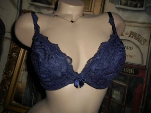 Sujetador 34D Victoria's Secret Azul Marino Push Up UW Encaje con 2da Piel Sujetador Satinado EE. UU. - Imagen 1 de 6