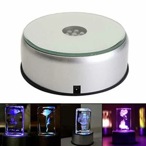 Base de exhibición de cristal de vidrio de 4" con luz giratoria LED decoración que cambia de color - Imagen 1 de 4