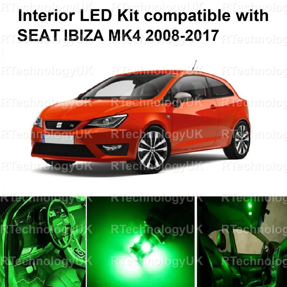 KIT DE LUZ LED VERDE INTERIOR PREMIUM compatible con SEAT IBIZA MK4 2008-2017 Foto 1 de 1