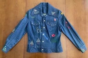 Vintage 1970er THE OUTSIDER HAPPY LEGS Damen Denim bestickt verziert Jacke - Bild 1 von 23