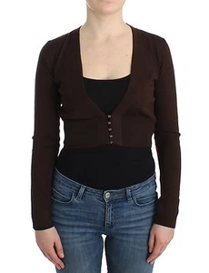 Cárdigan recortado de lana marrón CLASE ROBERTO CAVALLI tejido encogido de hombros IT42/US8 PRECIO DE VENTA SUGERIDO POR EL FABRICANTE $400  - Imagen 1 de 9