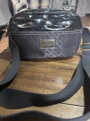 Tommy Hilfiger Purse Crossbody Small Blue & Beige TH Monogram Print - Image 1 of 4