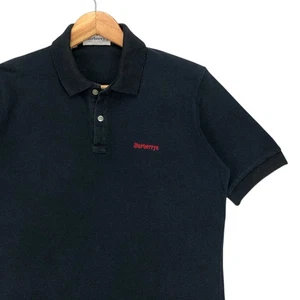 Vintage Burberry Spell Logo Black Polo Tee Shirt England M - Picture 1 of 6