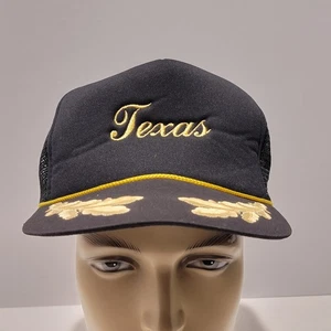 Cappello camionista vintage TEXAS orlo foglia alloro berretto snapback nero e giallo - Foto 1 di 7
