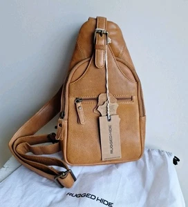 Rugged Hide Leather Cross Body Chest Bag Man Bag Travel Bag BNWT Tan-Mika - Foto 1 di 19