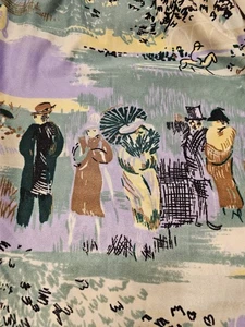 Vintage Impressionist Print Fabric 1970s  Horses 2 Way Stretch Polyester 3.3yds - Picture 1 of 12