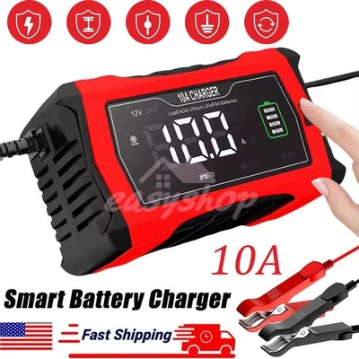 12V/24V Car Smart Battery Charger 10Amp Trickle Charger for LiFePO4 Lithium New - Image 1 of 4