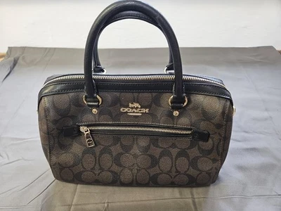 Coach Satchel Handbag Womens Brown Black Signature C Canvas Leather Trim F88607 - Image 1 of 4