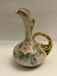 Handbemalter Blumenfass im viktorianischen Stil – Gold vergoldet, rosa Rosen, Porzellan - Bild 1 von 3