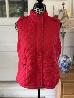 Talbots Petites Quilted Vest Full Zip Women's Size Lp Red Pockets Zip Snap READ - Image 1 of 4