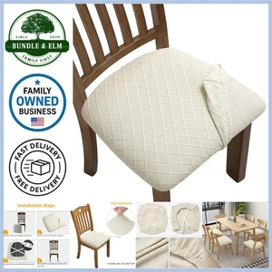 Fundas de asiento de silla elásticas 2 piezas fundas de comedor lavables a prueba de polvo beige - Imagen 1 de 9