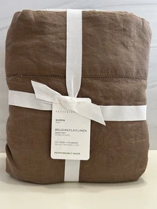 Pottery Barn Belgian Flax Hemstitch Linen Sheet Set Queen Toffee NWT - Picture 1 of 5