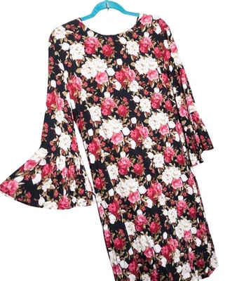 Vestido recto elástico rayón manga campana floral grande The Wendy Williams Collection Foto 1 de 4