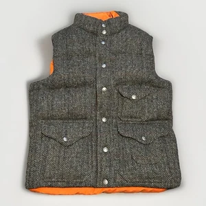 Harris Tweed Reversible Down Puffer Vest 60/40 Cotton Nylon Men XS Herringbone - Picture 1 of 9