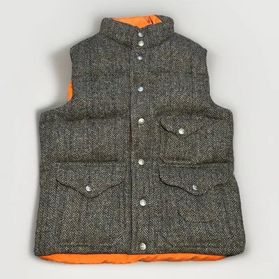 Harris Tweed Reversible Down Puffer Vest 60/40 Cotton Nylon Men XS Herringbone - Image 1 of 4