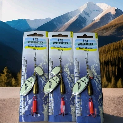 3 x Señuelo giratorio vintage Zebco Waterwings Twin Runner 13 g blanco Foto 1 de 4