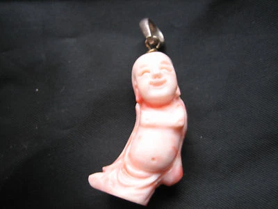 Corallo Rosa Scolpito del.'900 Buddah  Arg.925 - Immagine 1 di 4