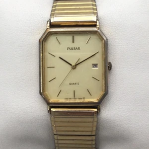 Pulsar Watch Unisex V322-5130 27mm Gold Tone Date Stretch Band New Battery - Picture 1 of 16