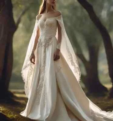 Vintage White Ivory Wedding Dresses Off the Shoulder A Line Lace Bridal Gowns - Image 1 of 4