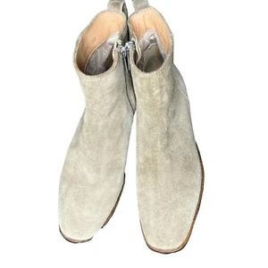 Aquatalia Boots Womens 6 Taupe Side Zip Block Heel Carisa Ankle Light Suede - Picture 1 of 10