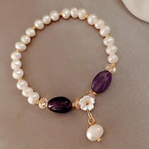 14K Gold Irregular Pearl Flower Bracelet Bangle Chain Women Party Jewellery Gift