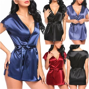 Satin Robes for Women Silk Bathrobe Short Kimono Robes for Bridesmaid Party Gift - Picture 1 of 30