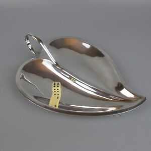 Silver Plated Dish Plate Tray w/Handle. Leaf Shaped. Vintage. Top Quality. 10.5"