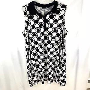 Nina Leonard Übergröße 2X schwarz weiß Pullover Etuikleid ärmellos Kragen - Bild 1 von 10